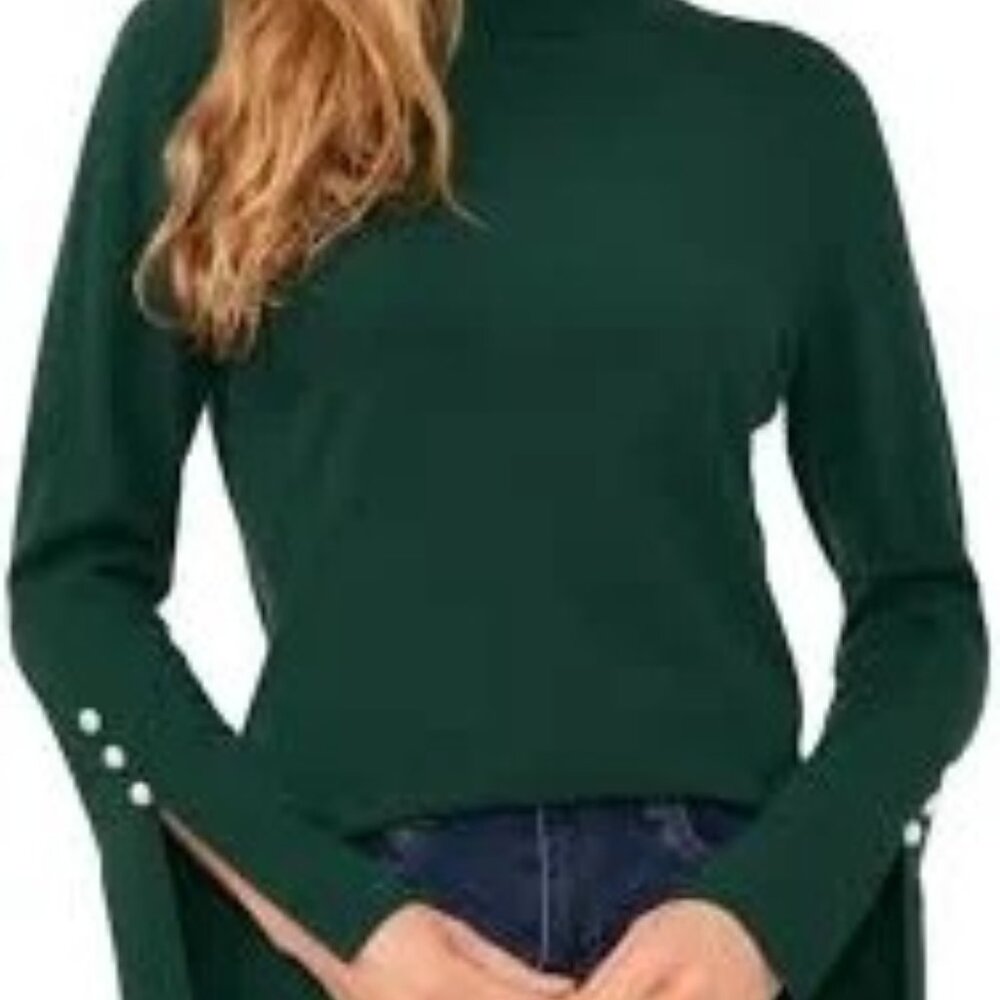 CeCe mock turtleneck sweater with embellished bell sleeves